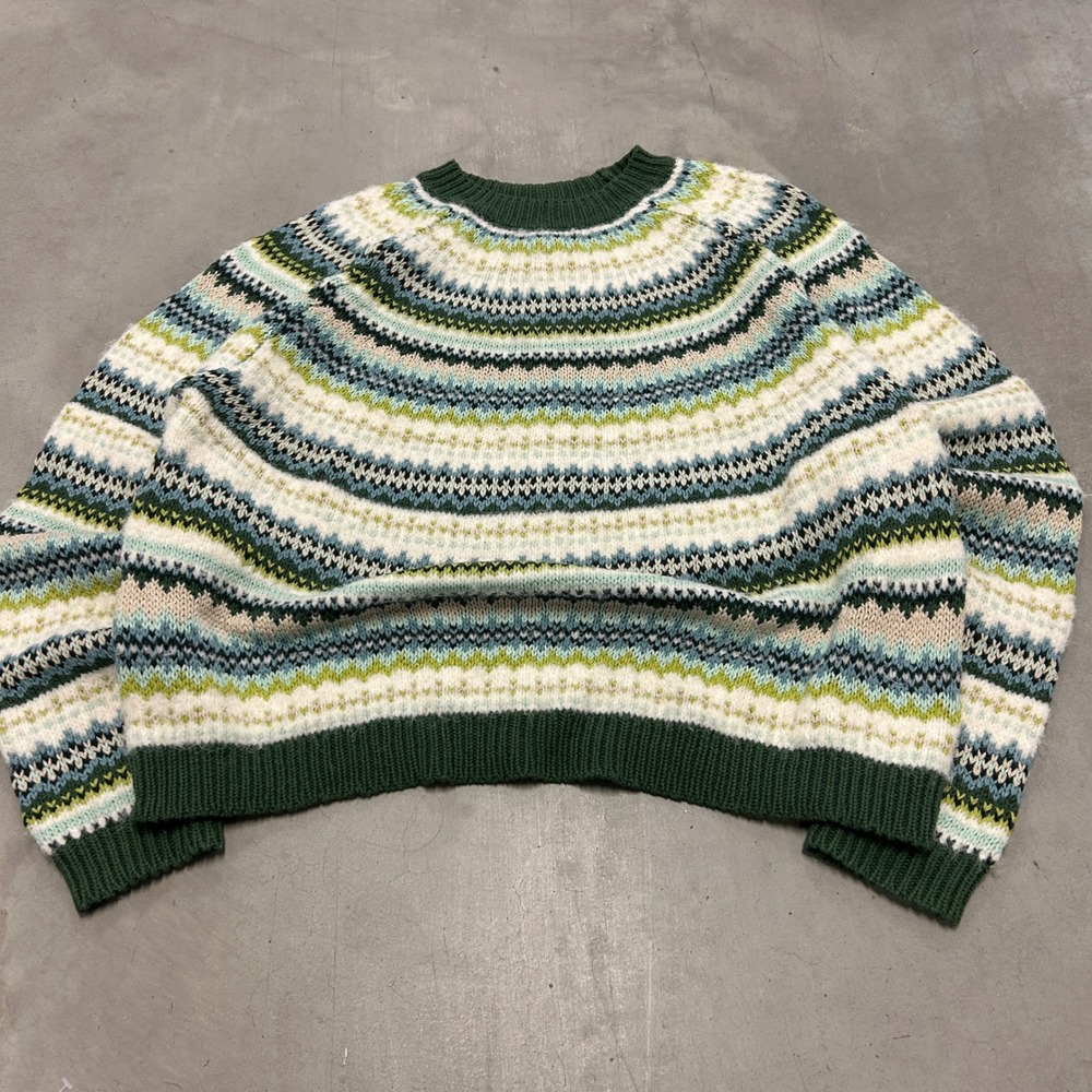 American Eagle Fair Isle Crewneck Sweater Green Blue Multi XL